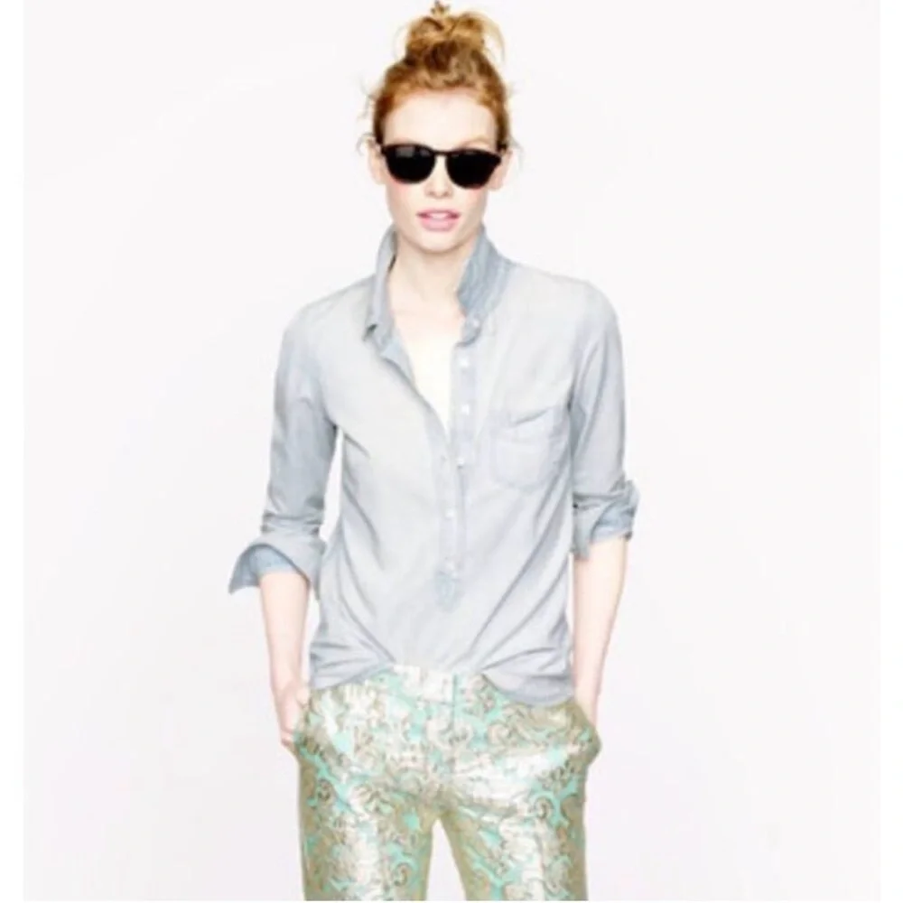J. CREW California Casual Button Placket Chambray Shirt Size XS